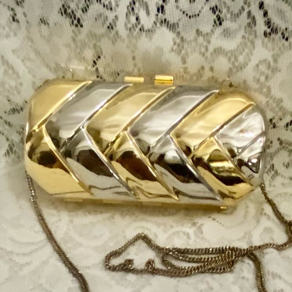 Vintage, Boxy Gold- Silver Chevron Metal Crossbody